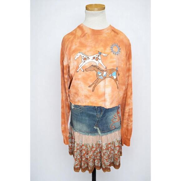 Vintage Native Horse Tie-Dye Sweatshirt XL Orange Fruit of the Loom USA Boho - Picture 7 of 9